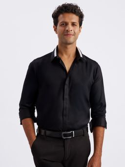 KINGDOM OF WHITE - Giza Cotton Slim Fit Black Party Formal Shirt