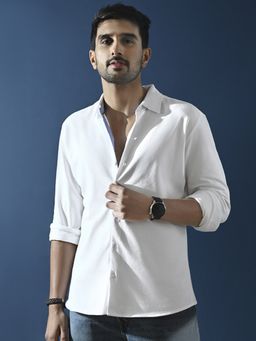 KINGDOM OF WHITE - Pure Cotton Pique Regular Fit Casual Shirt
