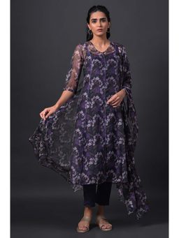 W - Purple Floral Jacket-Inner-Slim Pant-Dupatta (Set of 4)