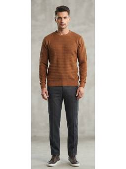 Pierre Carlo - Men Brown Self Design Full Sleeves Sweater