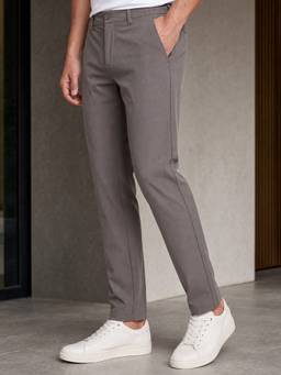 Nobero - Men's Regular Fit Stretchable Grey Chinos