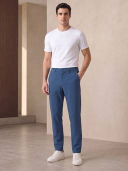 Nobero - Men's Regular Fit Stretchable Blue Chinos