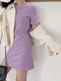 Outzidr - Lavender Short Sleeve Mini T-Shirt Dress (L)