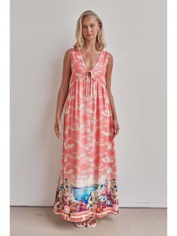 Outzidr - Pink Sleeveless Abstract Print Maxi Dress