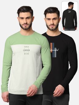 BULLMER - Trendy Front & Back Printed Full Sleeve T-shirt For Men Multi-color (Pack of 2)