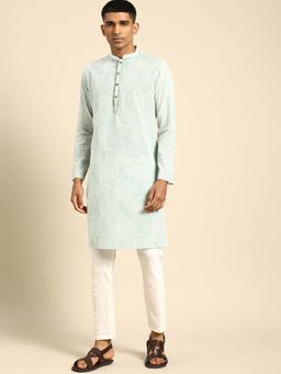 Amodh by Kisah - Men White & Blue Kurta
