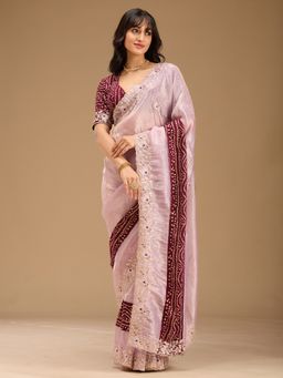 Koskii - Lavender Zari Work Tissue Saree with Unstitched Blouse