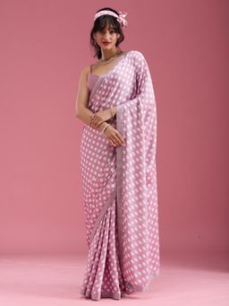 Koskii - Women Stonework (Silver) Satin Saree With Unstitched Blouse