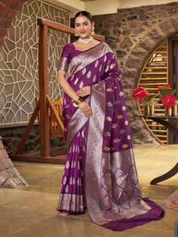 Varanga - Purple Woven with Zari Work Women's Saree with Unstitched Blouse