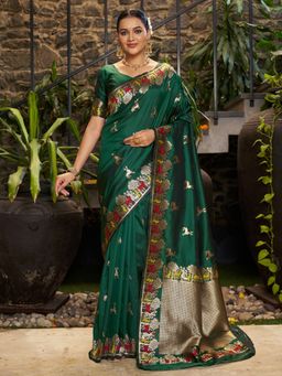 Varanga - Green Woven with Zari Work Women's Saree with Unstitched Blouse