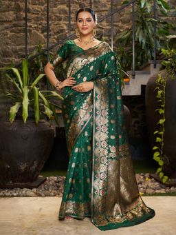 Varanga - Green Woven with Zari Work Women's Saree with Unstitched Blouse