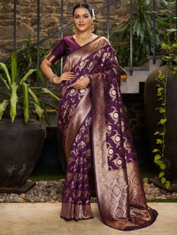 Varanga - Wine Woven with Zari Work Women's Saree with Unstitched Blouse