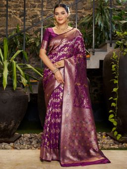 Varanga - Wine Woven with Zari Work Women's Saree with Unstitched Blouse