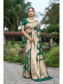 Varanga - Green Women Kanjivaram Saree with Unstitched Blouse
