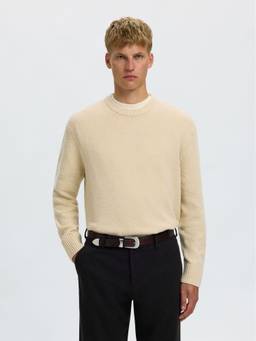 Selected - Men Beige Relaxed Fit Pullover Sweater