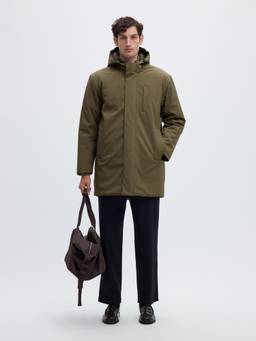 Selected - Men Green Tech Parka Long Hooded Jacket