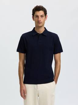 Selected - Men Dark Blue Ribbed Polo T-Shirt