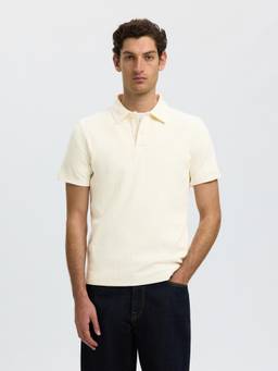 Selected - Men Off-White Cotton Polo T-Shirt