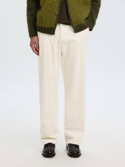 Selected - Men Off White Loose Fit Corduroy Casual Trouser
