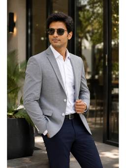 Denro - Grey Tailored Fit Notched Lapel Single-Breasted Formal Blazer