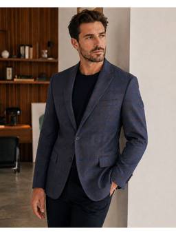 Denro - Blue Tailored Fit Checks Single-Breasted Formal Blazer