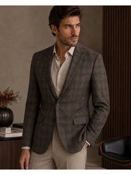 Denro - Brown Tailored Fit Checks Single-Breasted Formal Blazer