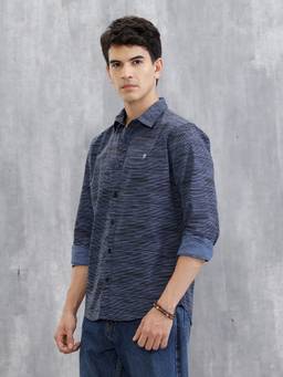 WROGN - Navy Blue Striped Mens Shirt
