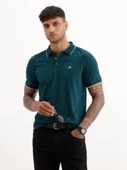WROGN - Teal Placement Striped Tipping Collar Polo T-Shirt