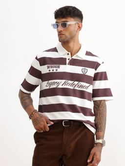 WROGN - Off White Comfort Fit Stripes Polo T-Shirt