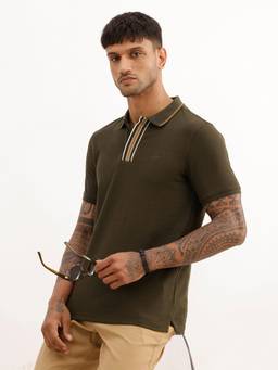 WROGN - Olive Slim Fit Tipping Collar Polo T-Shirt