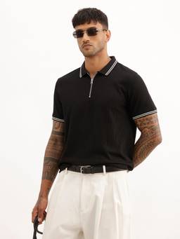 WROGN - Black Slim Fit Tipping Collar Polo T-Shirt