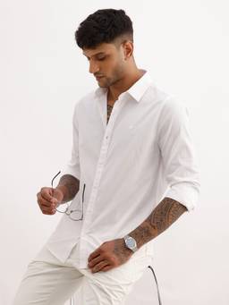 WROGN - White Solid Slim Fit Pure Cotton Shirt