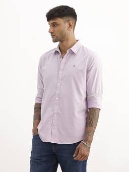 WROGN - Purple Solid Slim Fit Pure Cotton Shirt