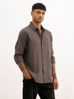 WROGN - Grey Textured Slim Fit Solid Shirt