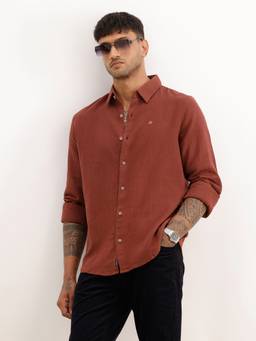 WROGN - Rust Textured Slim Fit Solid Shirt