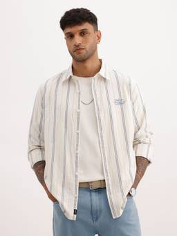 WROGN - Off White Slim Fit Striped Shirt