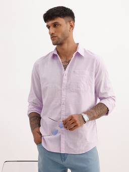 WROGN - Purple Solid Slim Fit Pure Cotton Shirt