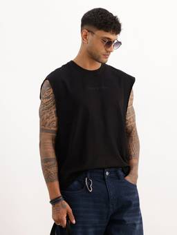 WROGN - Black Oversized Fit Cut Off Sleeves T-Shirt