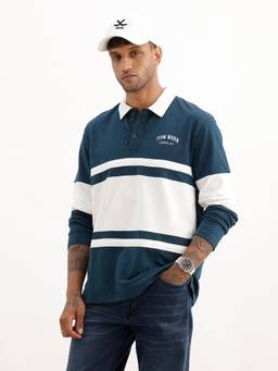 WROGN - Teal Comfort Fit Cut and Sew Full Sleeve Polo T-Shirt