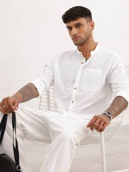 WROGN - White Solid Regular Fit Mandrin Collar Shirt