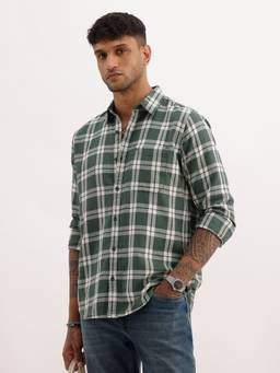 WROGN - Green Regular Fit Checkered Full Sleeve Shirt