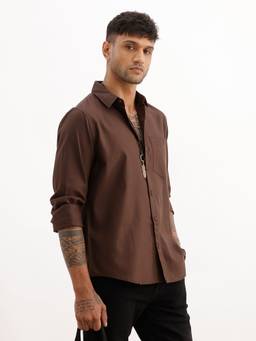 WROGN - Brown Solid Regular Fit Pure Cotton Shirt