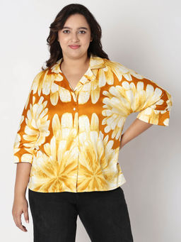 VERO MODA - Curve Women Floral Print Casual Yellow Shirt