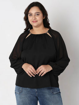 VERO MODA - Curve Women Solid Casual Black Top
