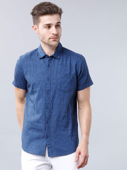 HIGHLANDER - Men Blue Slim Fit Solid Shirts