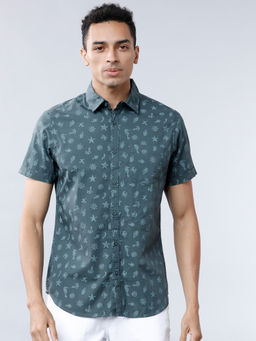 HIGHLANDER - Men Teal Slim Fit Animal Shirts