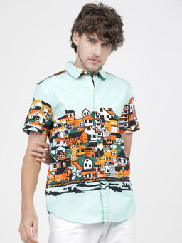 HIGHLANDER - Men Green Slim Fit Printed Shirts