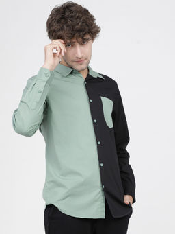 HIGHLANDER - Men Green and Black Slim Fit Colour blocked Shirts