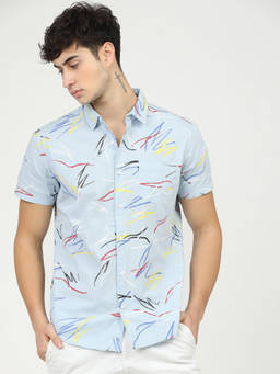 HIGHLANDER - Men Blue Slim Fit Shirts