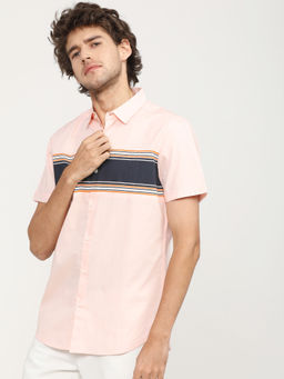 HIGHLANDER - Men Coral Slim Fit Horizontal Striped Shirts